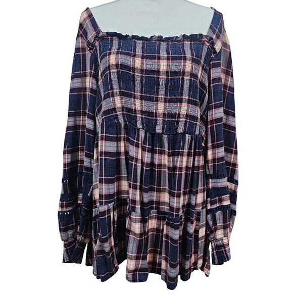 Torrid Pink Blue Plaid Babydoll Tunic Size 3 - Picture 1 of 8